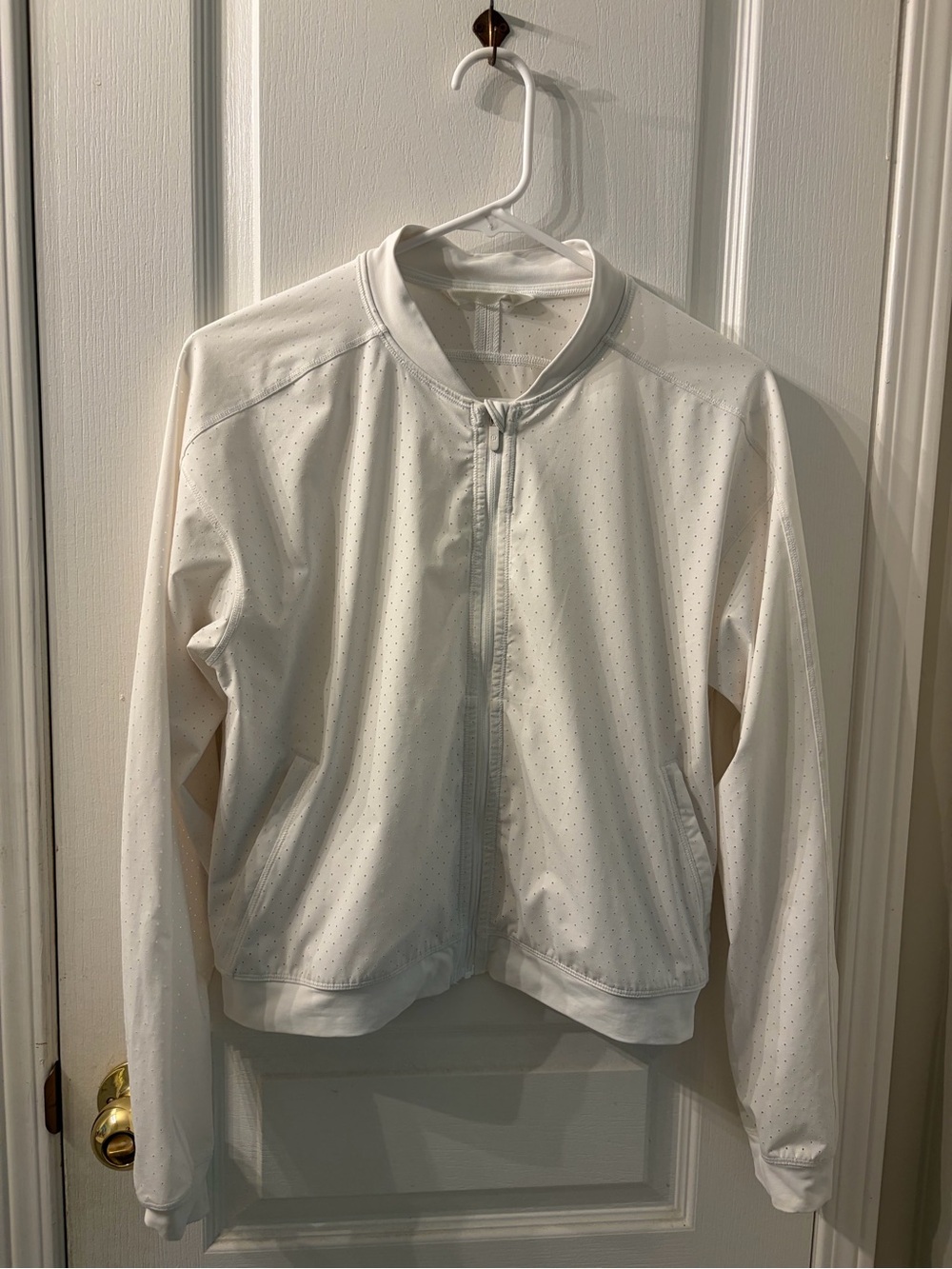 White Women's Lightweight Perforated Bomber Jacket Size8
